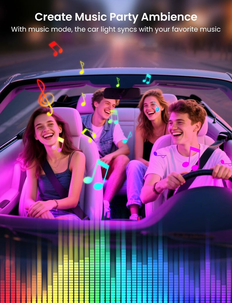 SUNLINKCO RGB+IC Car LED Lights, Smart 72 LED Car Interior Lights with App Control, 16 Million Colors Under Dash Light with Music Mode, Scene Mode, 2 Lines Design Light for Cars SUVs Trucks with Car Charger - Image 5